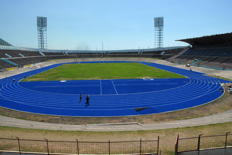 Independence Park, Kingston (Jamaica) with new blue racing track
