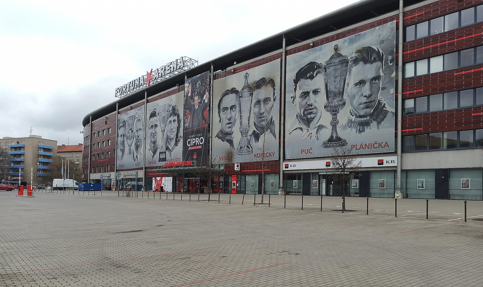Eden Arena, including a makeshift shrine to Frantisek Copra (1947-2023)