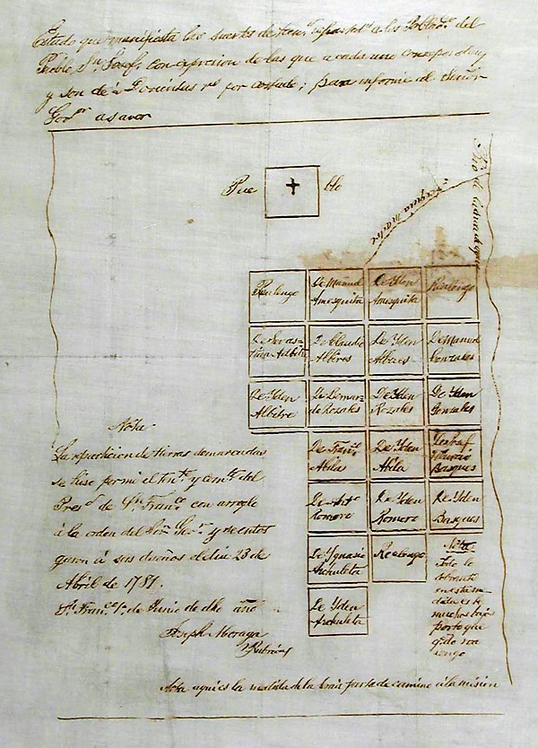 1781 Diseño (map) of San Jose from the Pueblo Papers.