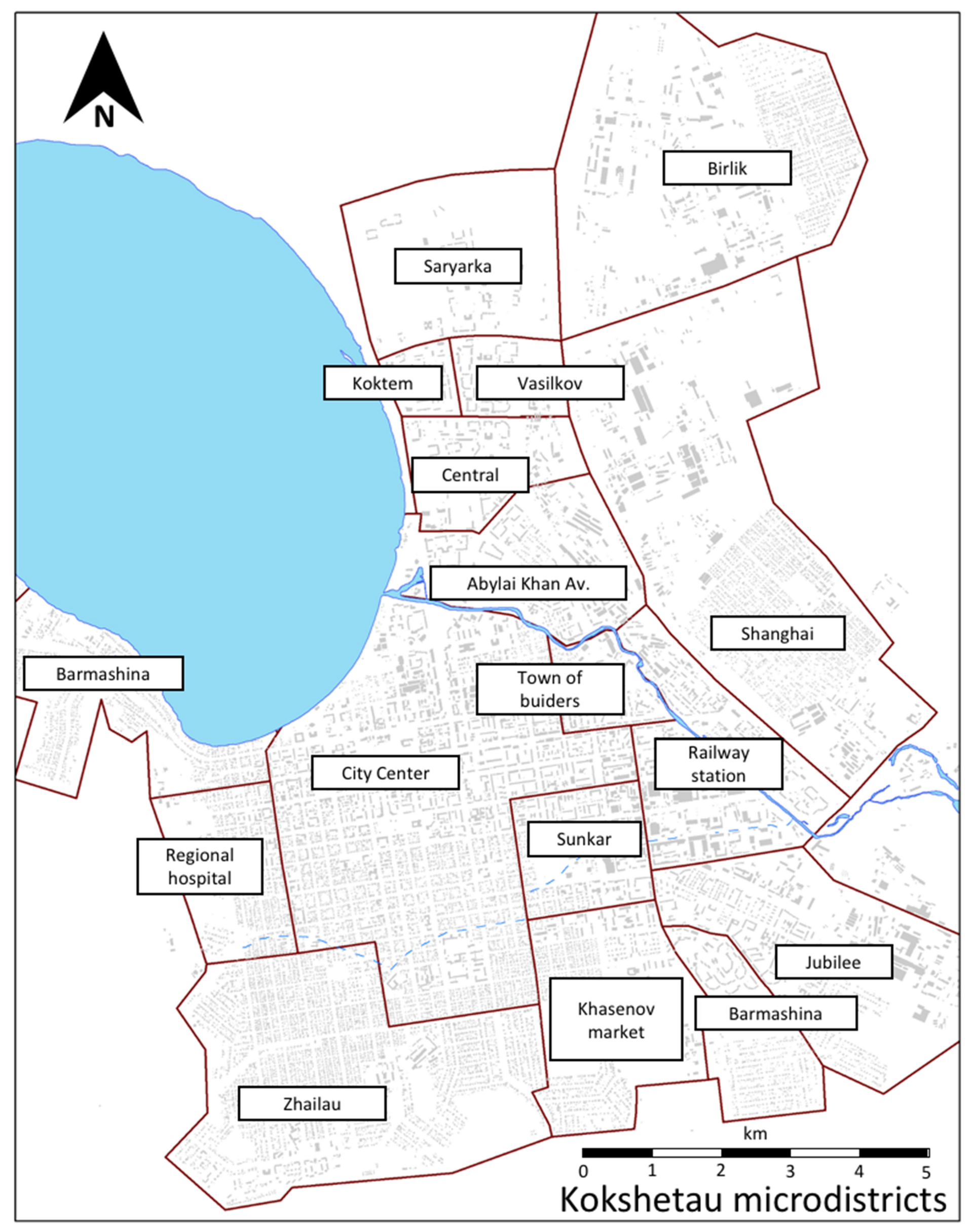 Administrative microdistricts of Kokshetau, Kazakhstan