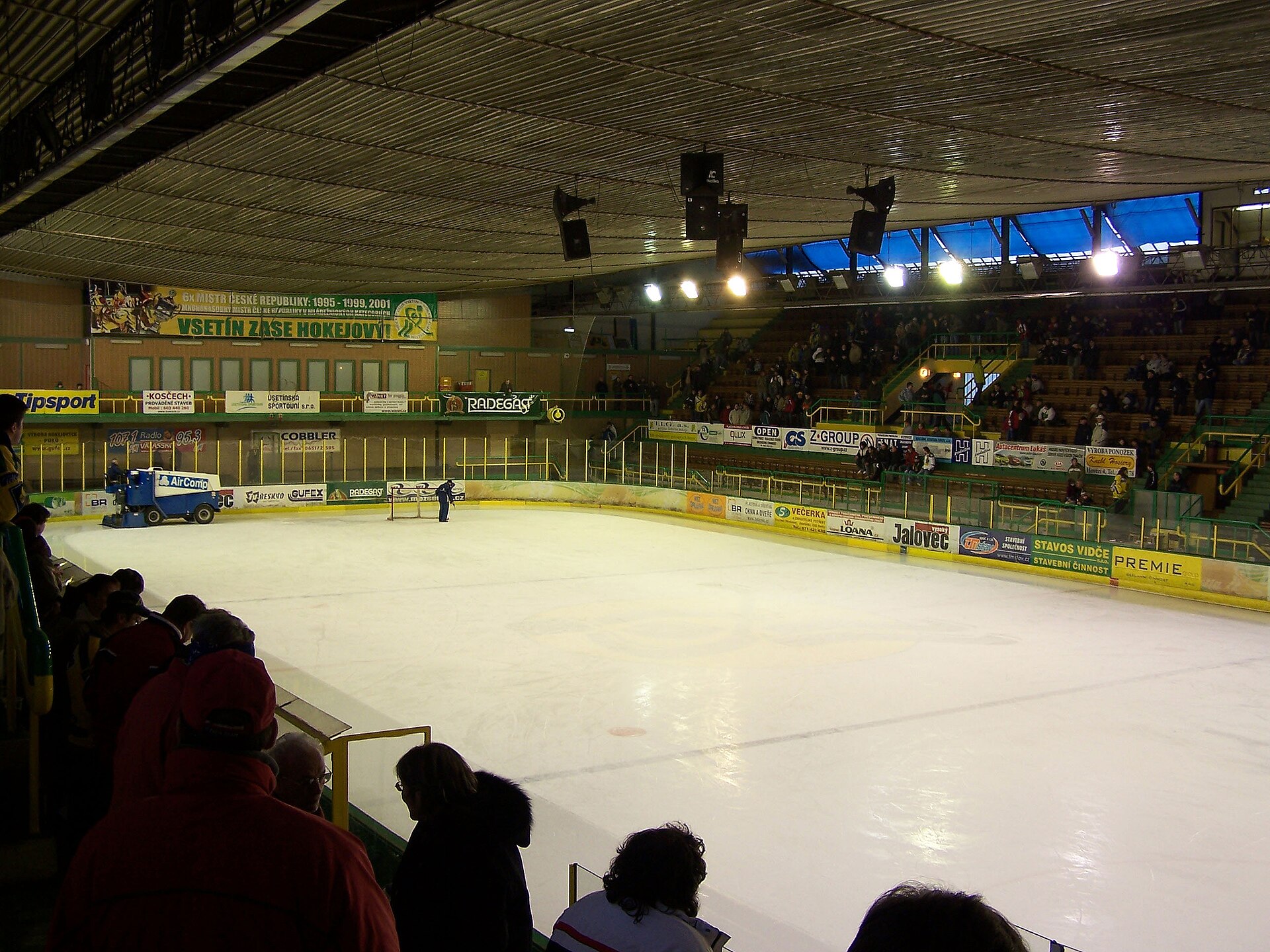 Ice resurfacer cleans the ice before the 2nd National Hockey League's 4th play-off game in Vsetín, Czech Republic