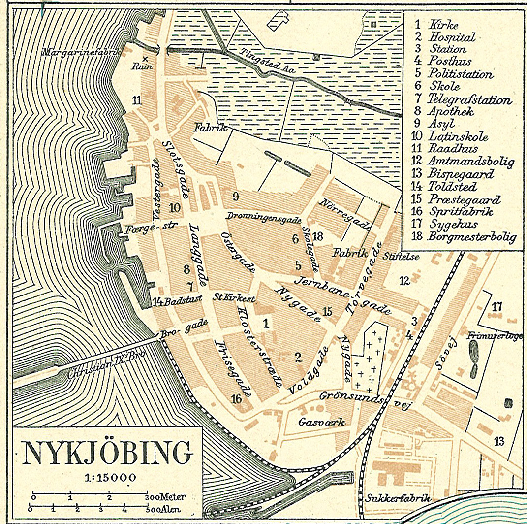 Map of Nykøbing on Falster in Denmark