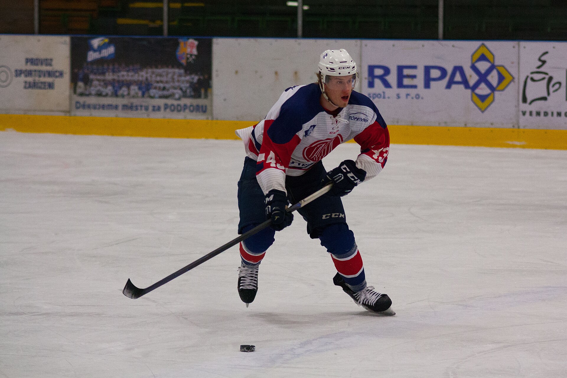 Czech Second hockey league match between HC Orlová and HC Tatra Kopřivnice (in red) played on 10 November 2018