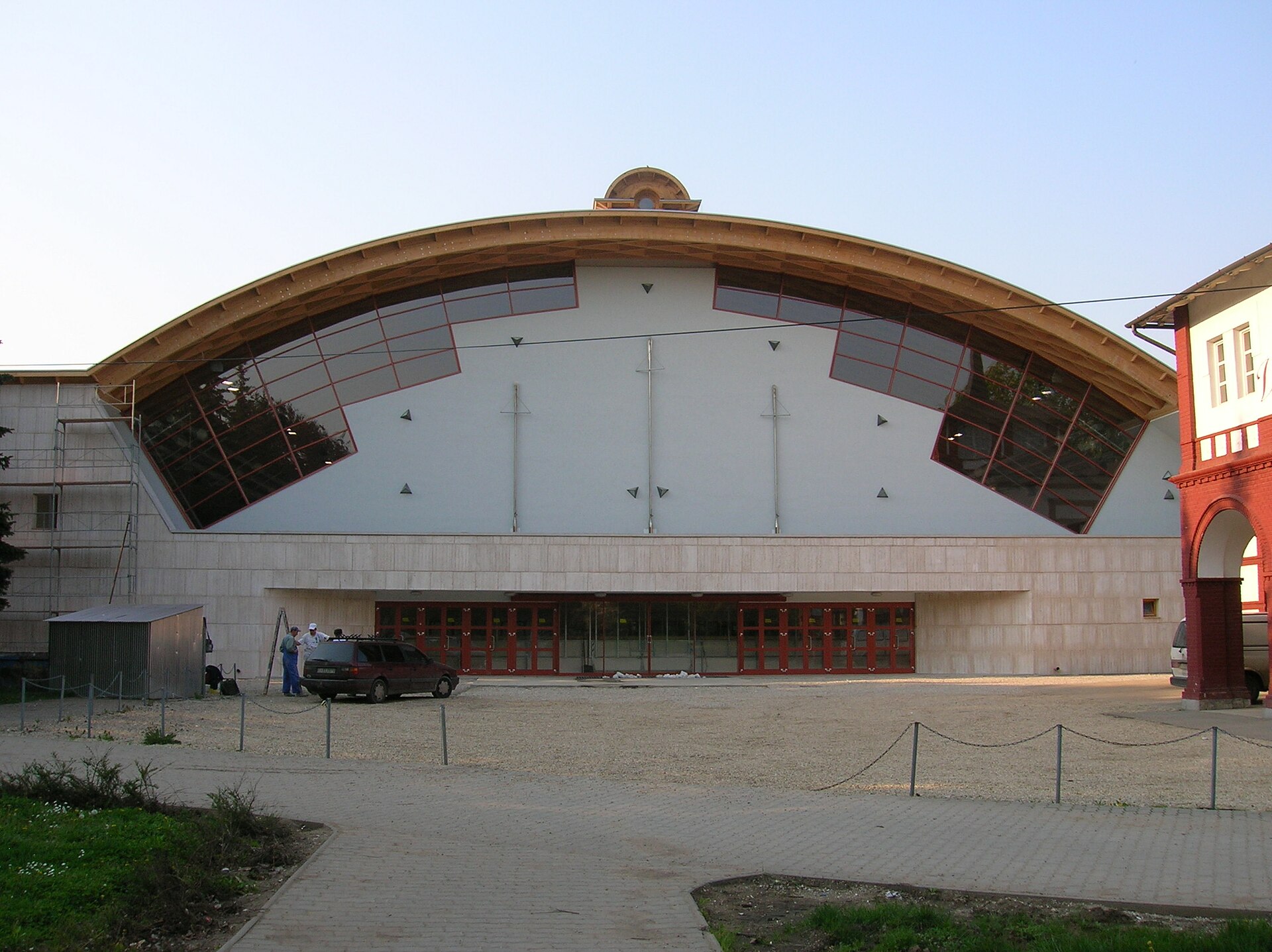 Jégcsarnok ("Ice Hall"), a new sports hall in the Népkert ("People's Garden") public park, Miskolc , Hungary. - Miskolc, Miskolc Városi Jégcsarnok, Dusik Lajos sétány,