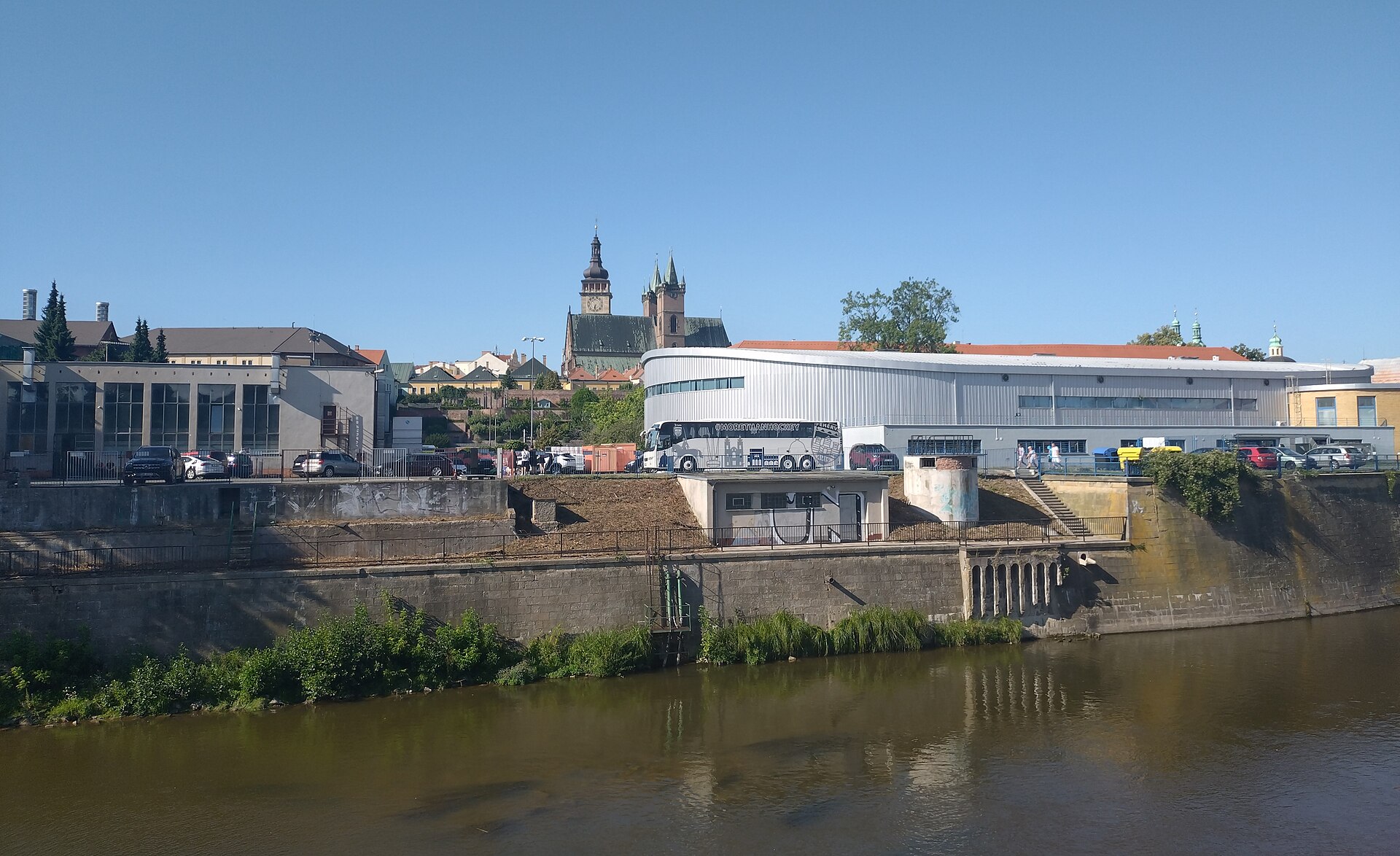 Ice hockey stadiums from across the river in Hradec Králové, Czechia
