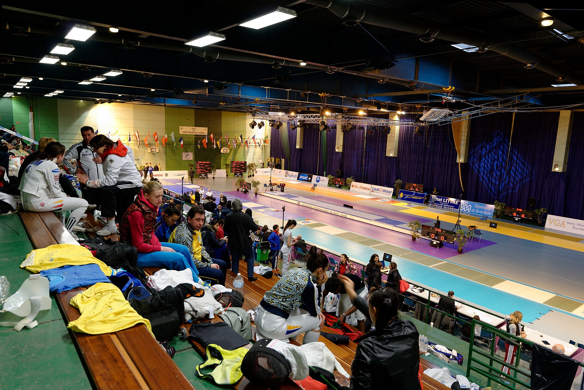The Pierre-Brossolette Stadium viewed from the athletes' corner during the Challenge International de Saint-Maur 2013, a women's épée World Cup competition.