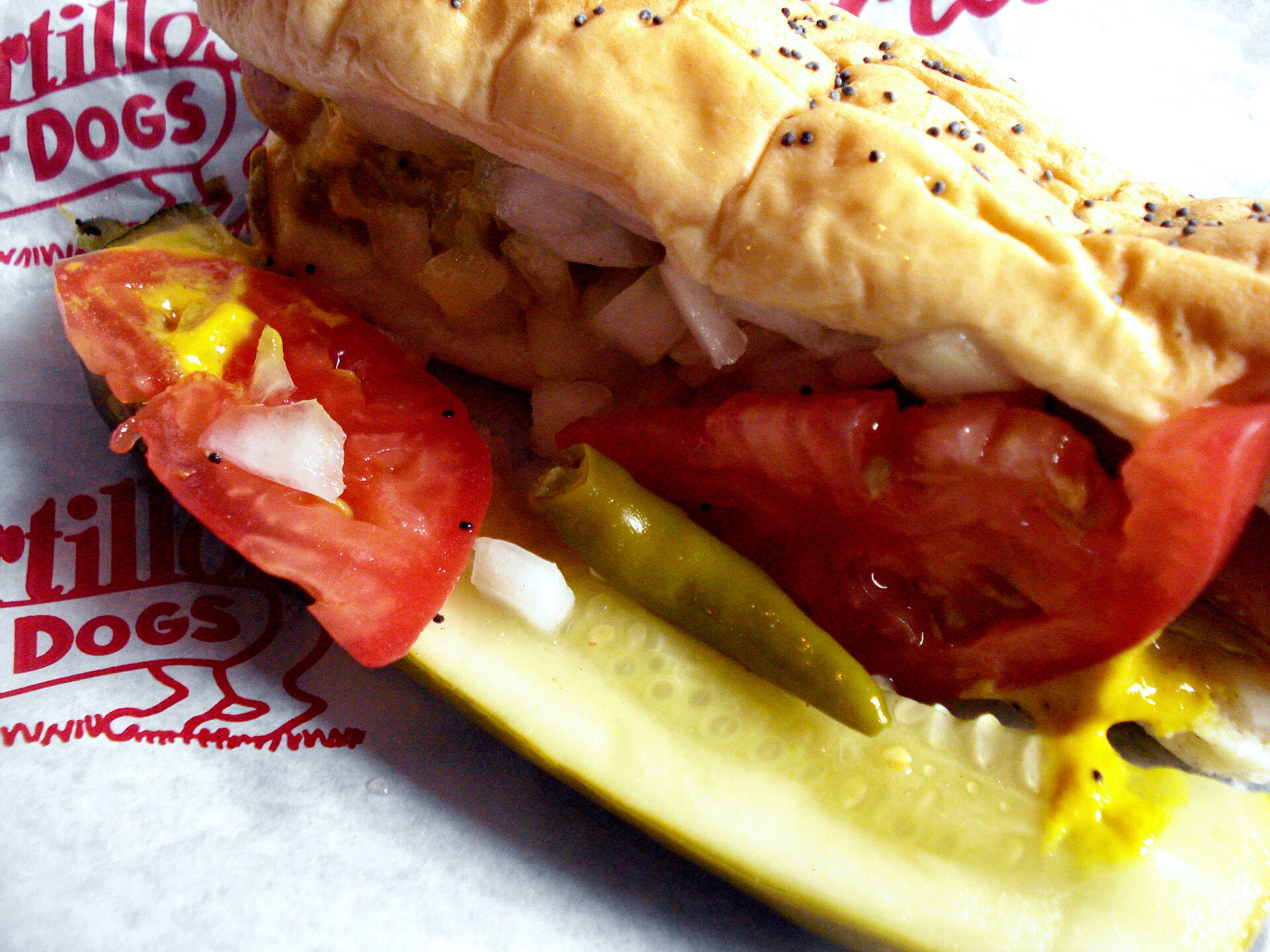 Chicago-style hot dog at Portillo's