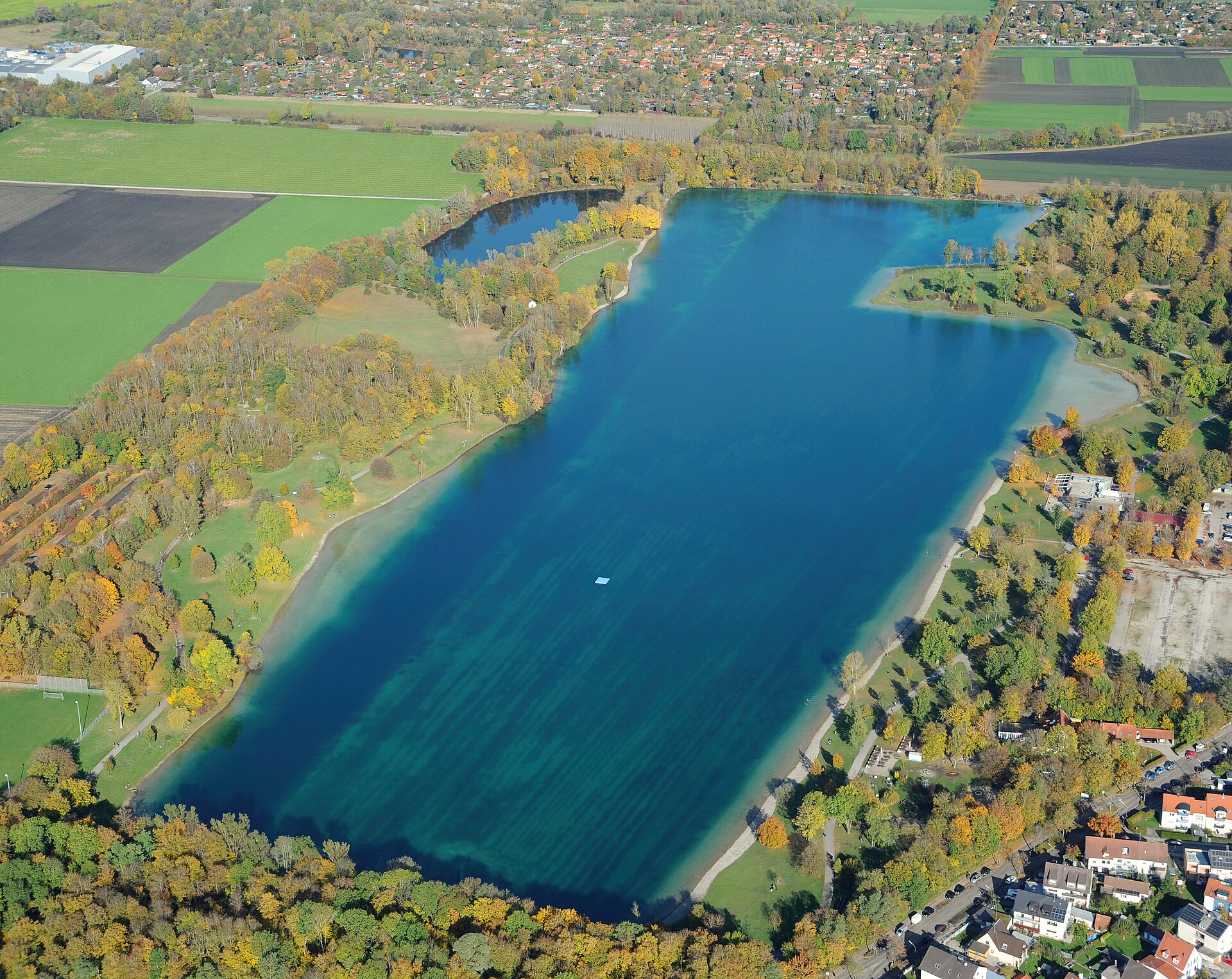 Aerial image of Karlsfelder See in Munich, Germany