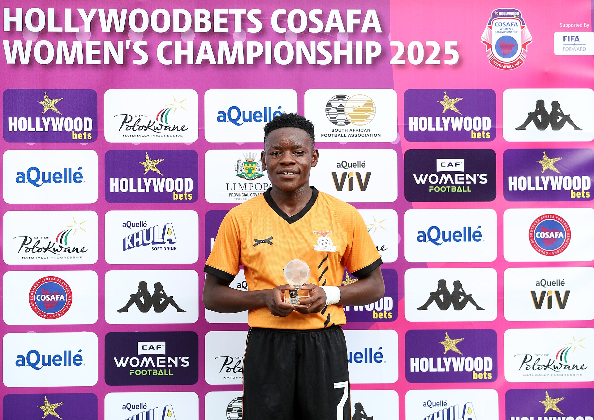 Player of the match Eneless Phiri of Zambia during the 2025 Hollywoodbets COSAFA Womens Championship match between Zambia and Botswana at the Old Peter Mokaba Stadium, Polokwane on the 19 February 2026©Muzi Ntombela/BackpagePix