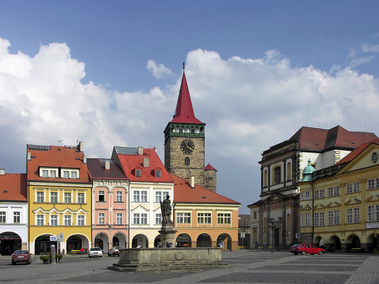 The central Waldstein's square with the Valdice gate. The Czech Republic, the town of Jičín. Picture taken in April 2005 by David Paloch.