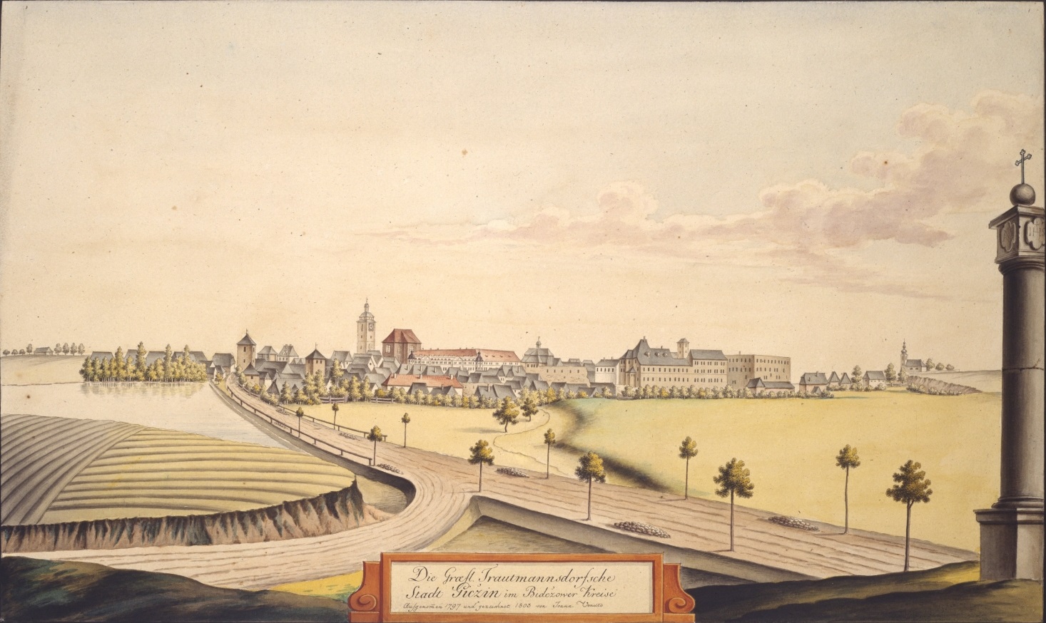 Jičín. Die Graefl. Trautmannsdorfsche Stadt Giczin im Bidczower Kreise aufgenommen 1797 und gezeichnet 1803 von Joann Venuto