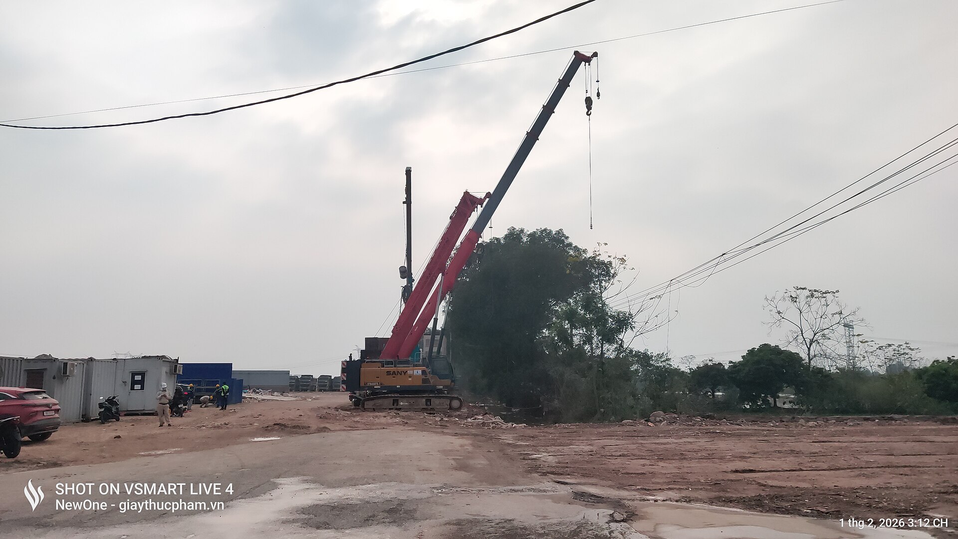 Construction machines at field for Trong Dong stadium, Hanoi 2026
