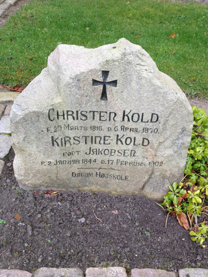 Tombstone of Christen Kold (29/03/1816 - 04/06/1870), at the church in Dalum, Odense, Denmark