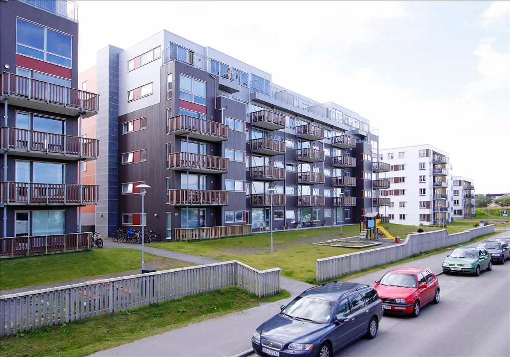 The western apartment buildings in Badeparken, Bodø, Norway.