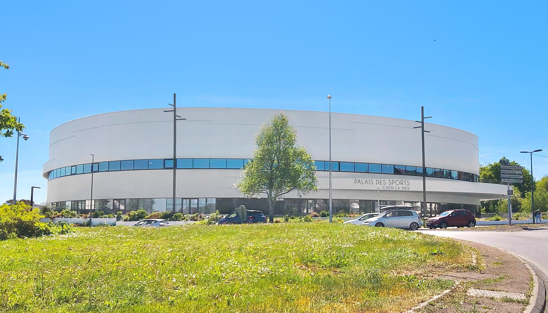 The Palais des Sports de Caen la Mer in Caen, view of the north side façade from the Zénith roundabout on boulevard Yves Guillou.