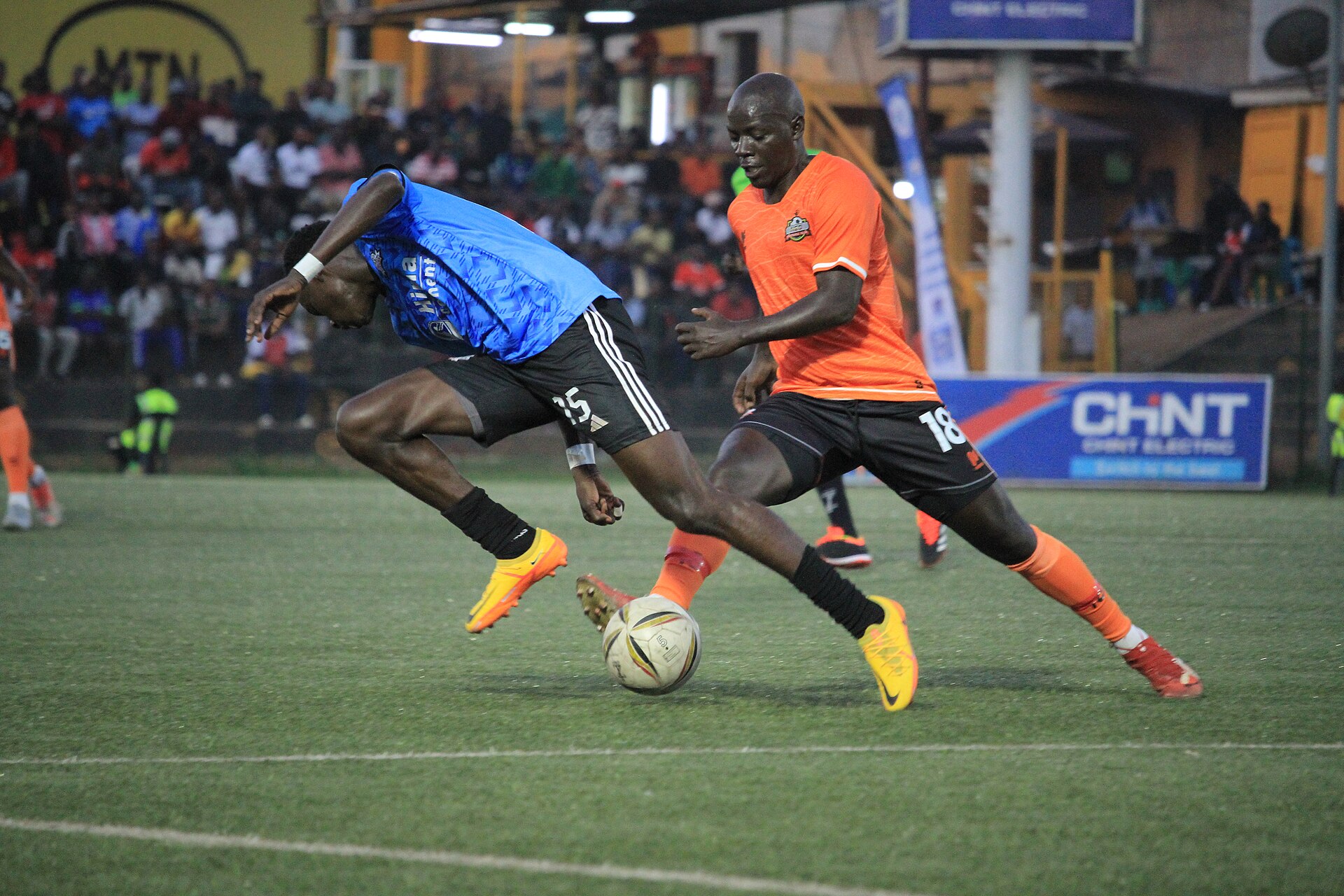 NEC FC’s midfielder-Muzamir Mutyaba challenging Enoch Luyima(Vipers SC) as their two teams battled it out in the UPL2024/25 season opener at MTN Omondi Stadium Lugogo on 15th September 2024