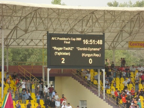 The final score of the 2009 AFC President's Cup final in Tursunzoda, Tajikistan between Regar TadAZ F.C. and Dordoi Dinamo F.C.