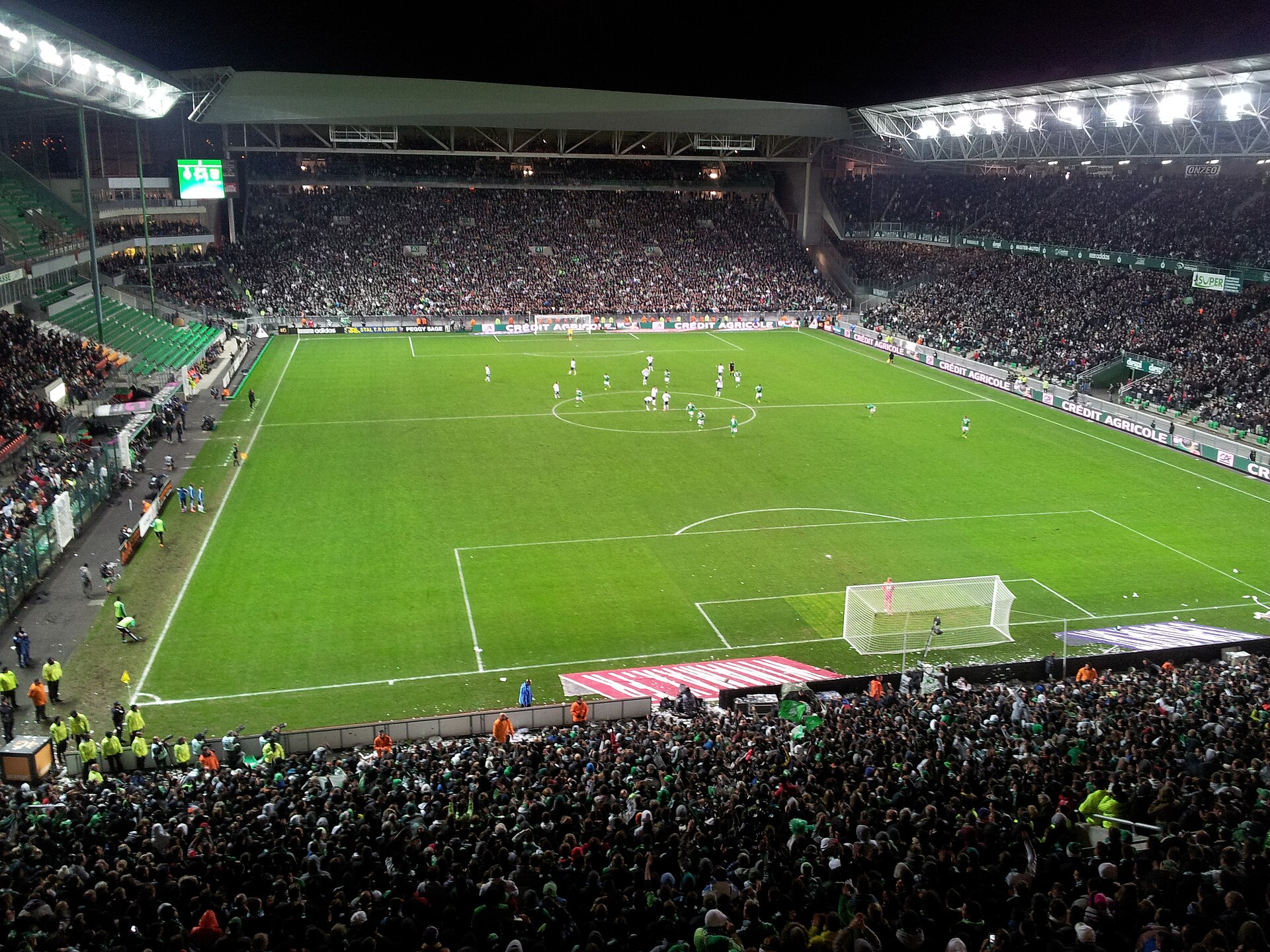Geoffroy-Guichard stadium seen from Jean Snella stand (south stand), during renovation for Euro 2016, on November 10th 2013. (Saint-Etienne, France)