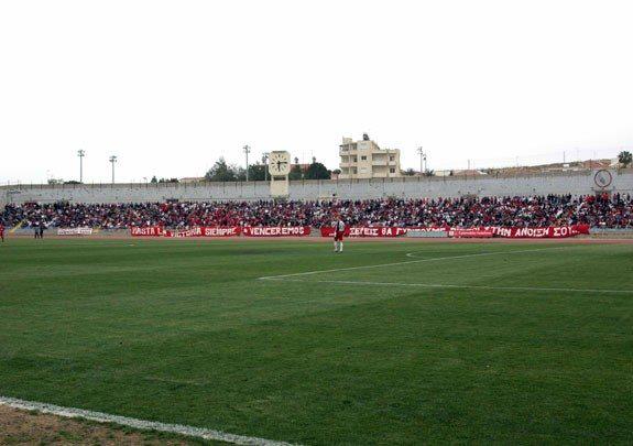 Nea Salamina Famagusta Fans at Makario Stadium , in the last game of 2008–09 Cypriot Second Division , winning Olympiakos Nicosia and the promotion to Cypriot First Division , leaving the opponent in the Cypriot Second Division .