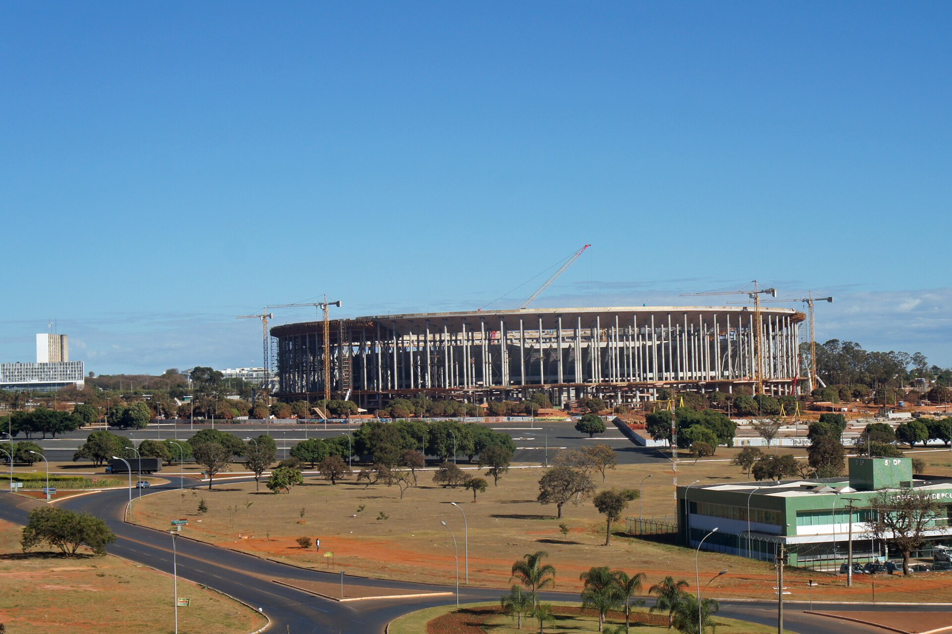 Brasilia National Stadium under construction for the 2014 FIFA World Cup. The stadium is being built on the site where the Mané Garrincha Stadium was located (demolished in 2010 for the construction of the new stadium)