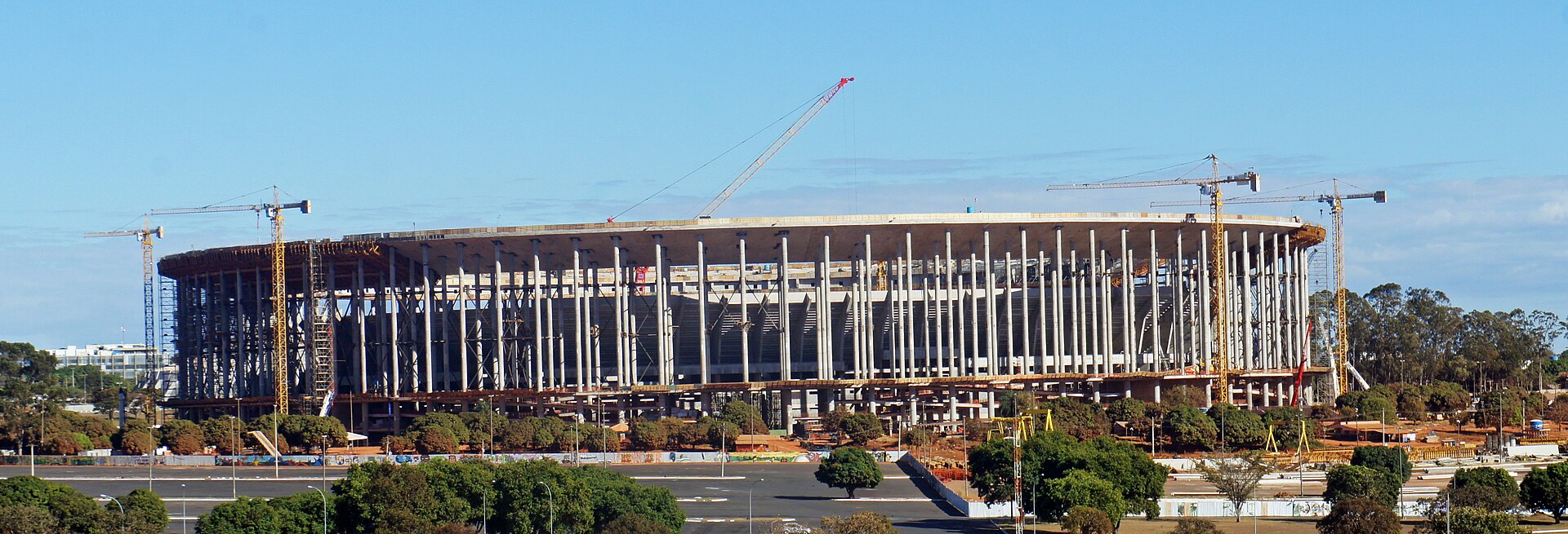 Brasilia National Stadium under construction for the 2014 FIFA World Cup. The stadium is being built on the site where the Mané Garrincha Stadium was located (demolished in 2010 for the construction of the new stadium)