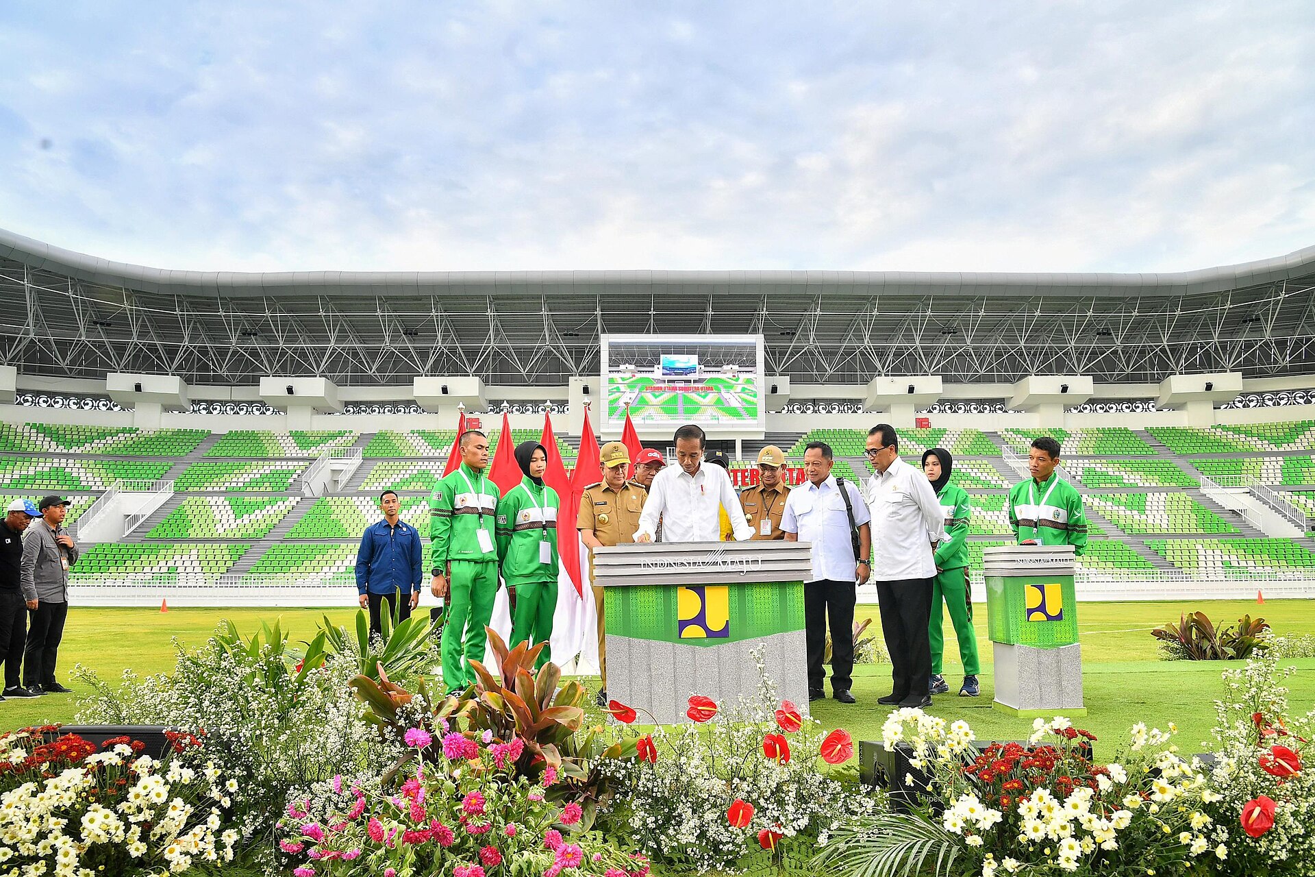 President Joko Widodo inaugurates the North Sumatra Main Stadium in Deli Serdang Regency on Tuesday, 15 October 2024. He emphasizes the importance of the stadium's maintenance and the utilization of the sports center.