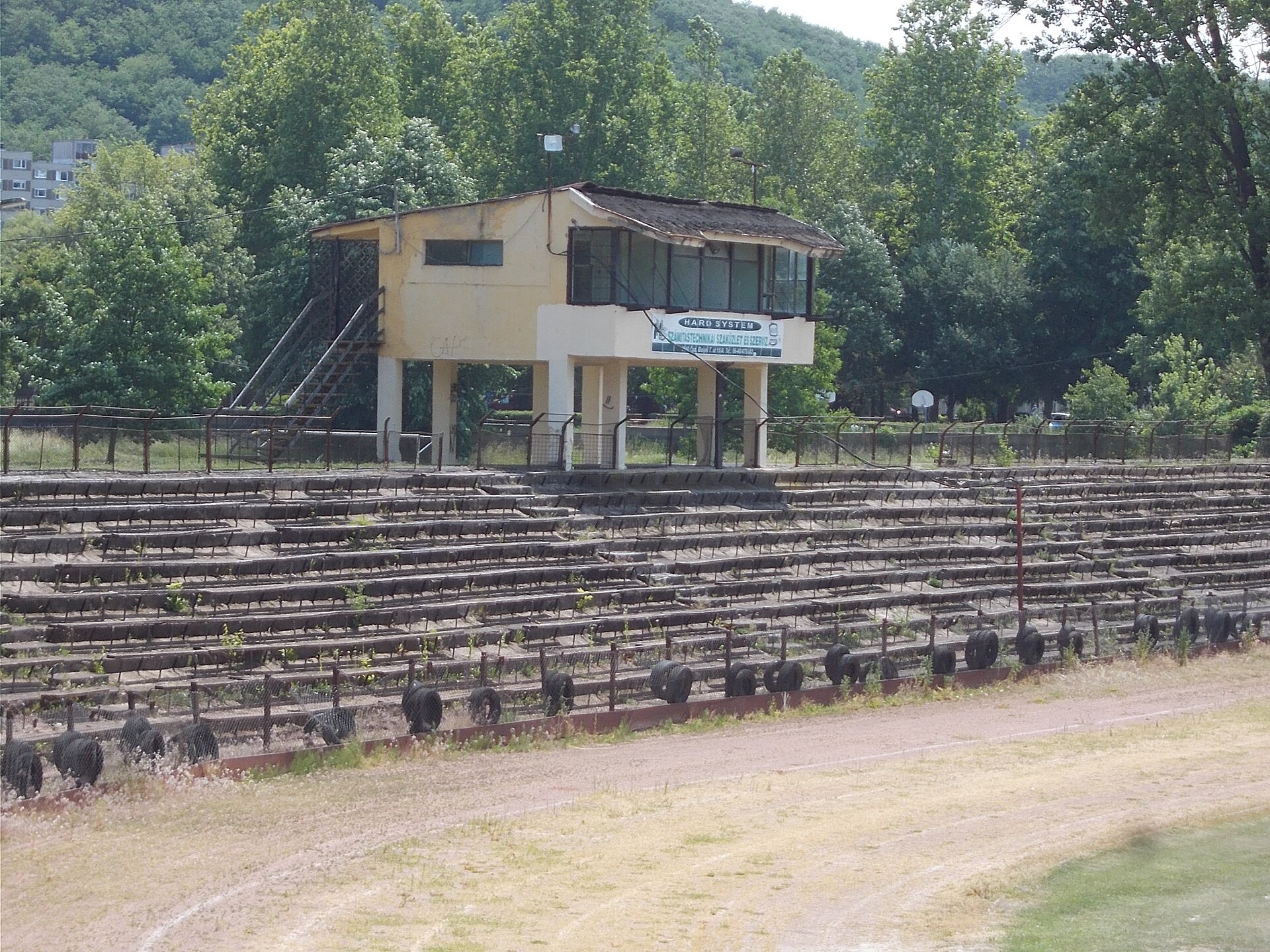 Ózd City Stadium, athletic stadium, observation stand - Bolyki Main Road (Route 2306), Ózd , Borsod-Abaúj-Zemplén County , Hungary .
