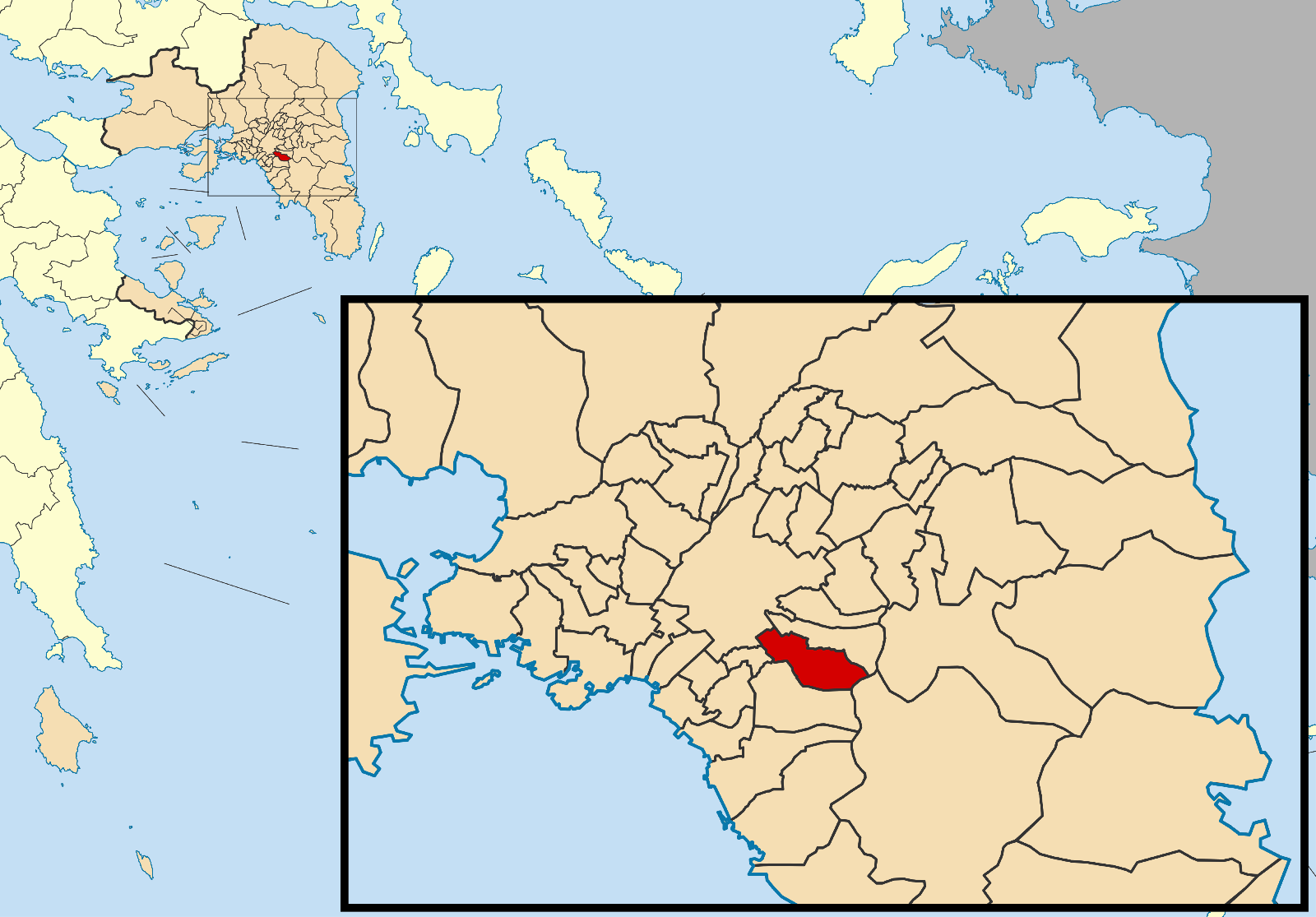 Locator map for Vyronas municipality in Greek region Attica (2011)