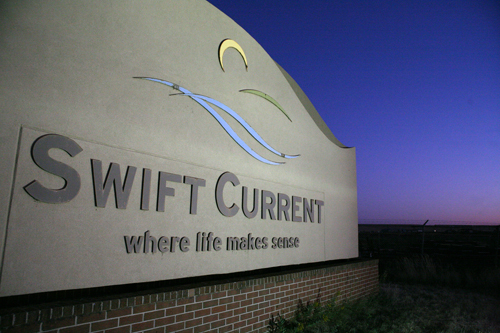 The Swift Current city limits sign on the TransCanada Highway.