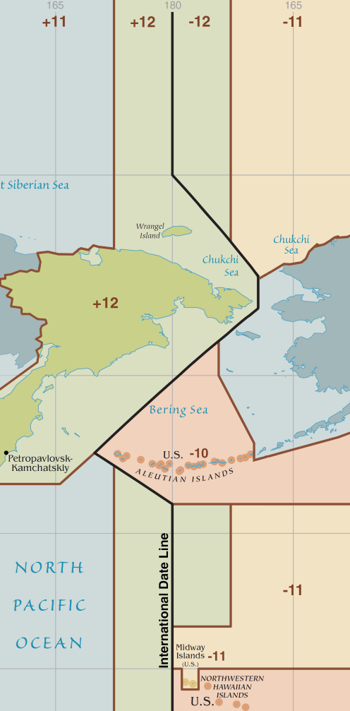 Map illustrating the current (post 2011) International Date Line