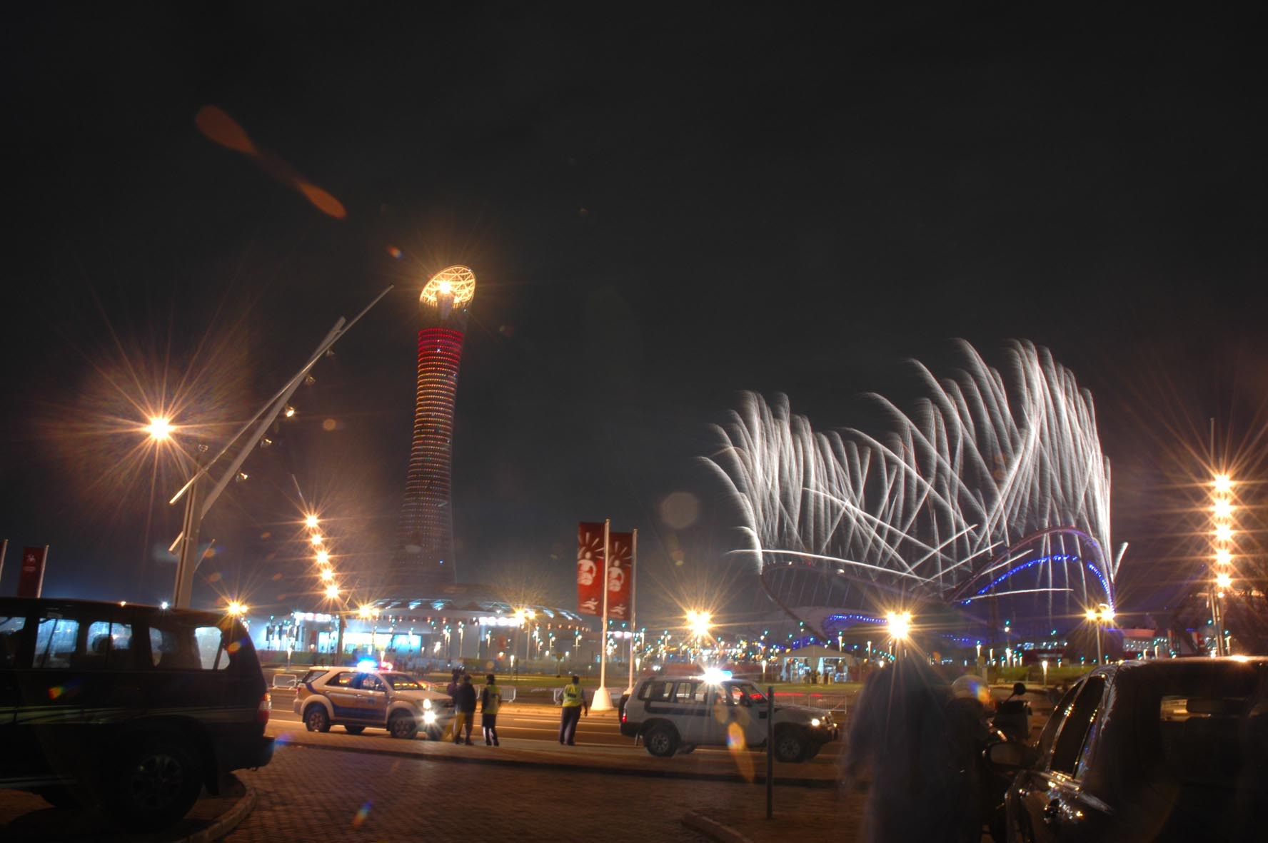 Fireworks from the opening ceremony of the 2006 Asian Games at Doha
