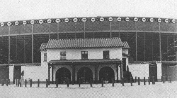 The façade of Buffalo Stadium , circa 1948