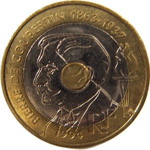 Revers de la pièce de 20 francs de 1994 commémorative Pierre de Coubertin.