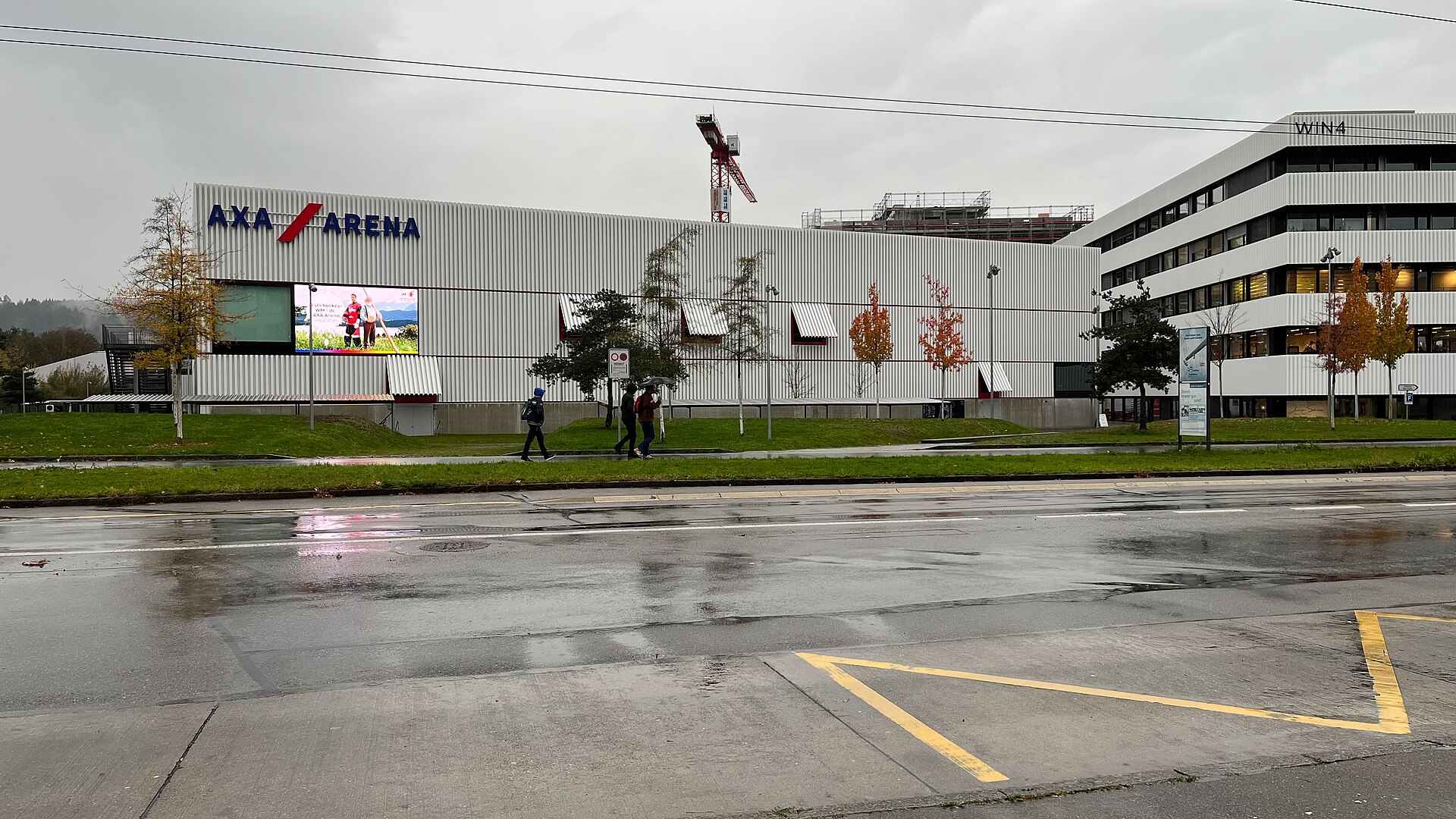 AXA-Arena, sports hall in Winterthur, Switzerland, on a rainy November day