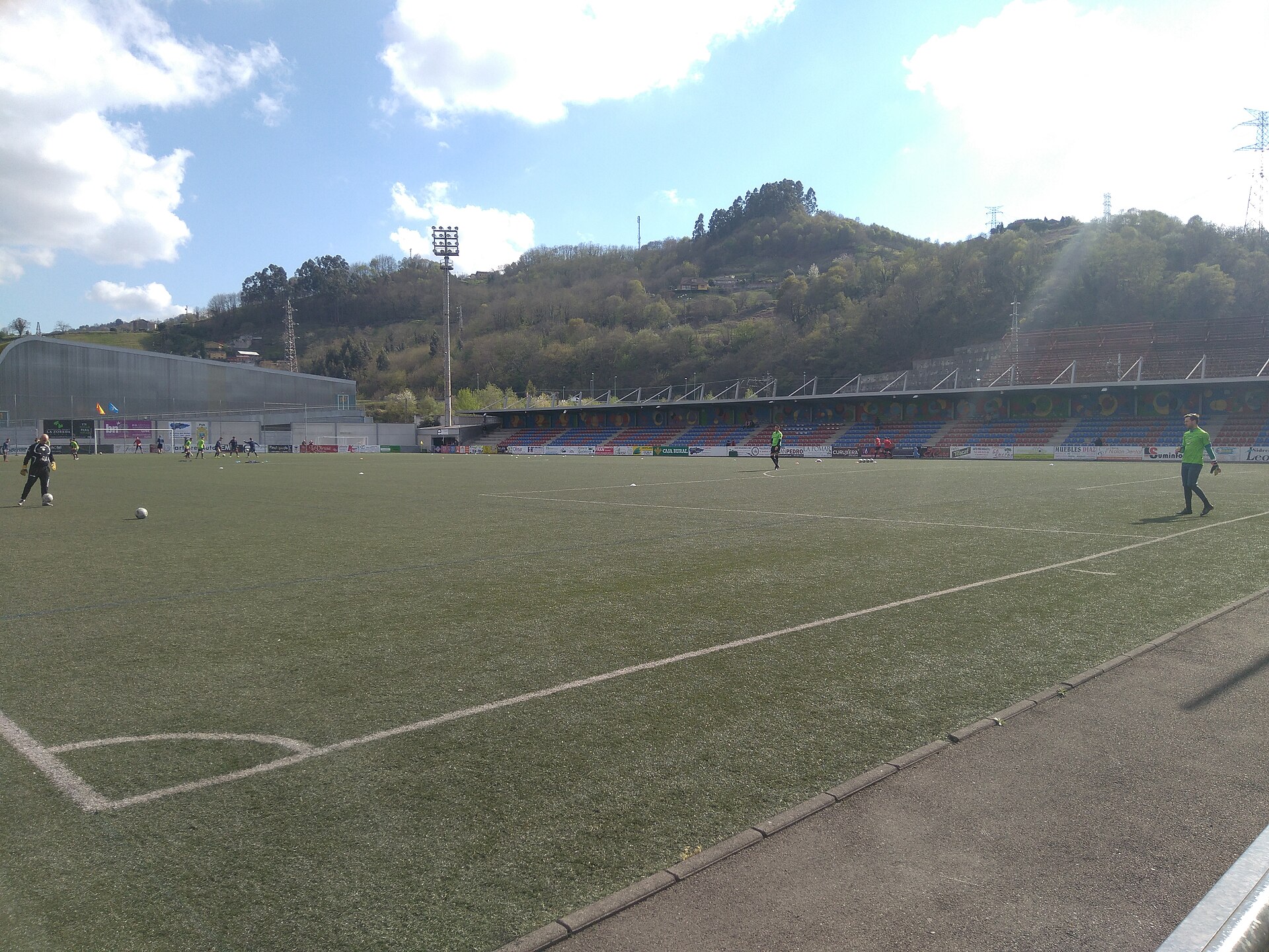 Southern tribune of Estadio Ganzábal, in Langreo, Asturias, Spain.