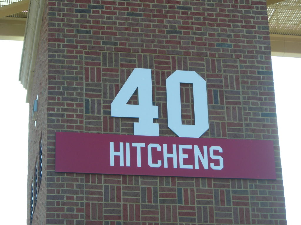 Bob Hitchens’ number 40 displayed at Yager Stadium. Hitchens is one of 3 football player to have his jersey retired by Miami University
