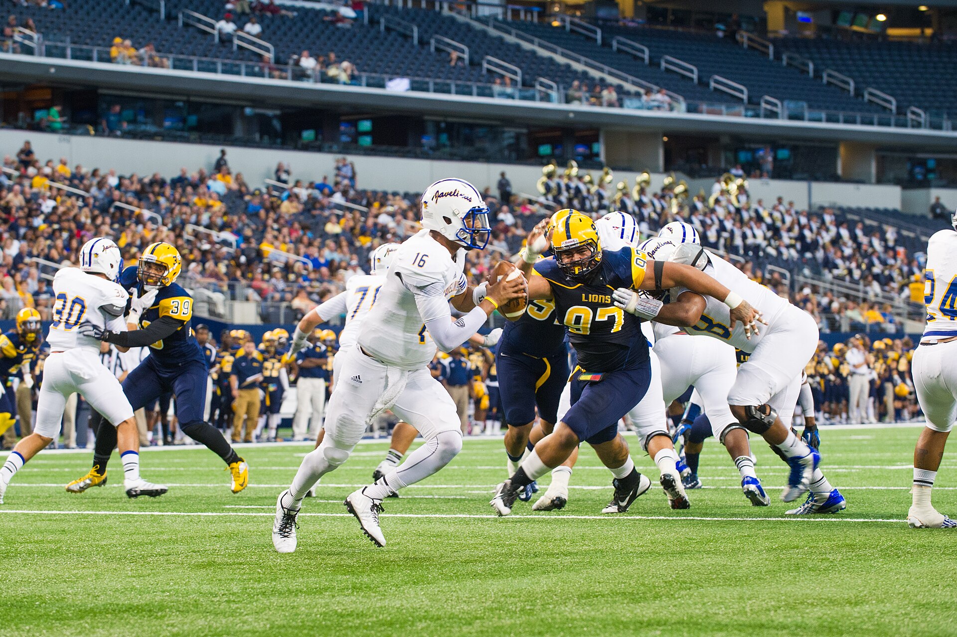 14453-LSC Football Festival-1799.jpg Scenes from the Texas A&M–Kingsville Javelinas vs. Texas A&M–Commerce Lions football game at AT&T Stadium in Arlington on September 20, 2014.
