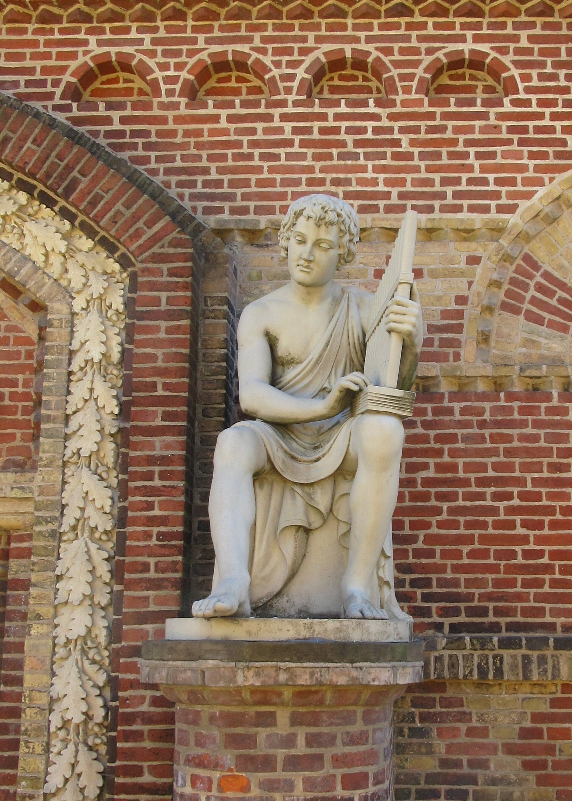 The statue A Blind Boy at the main entrance of the former Institute for the Blind in Kristianiagade in Copenhagen, Denmark