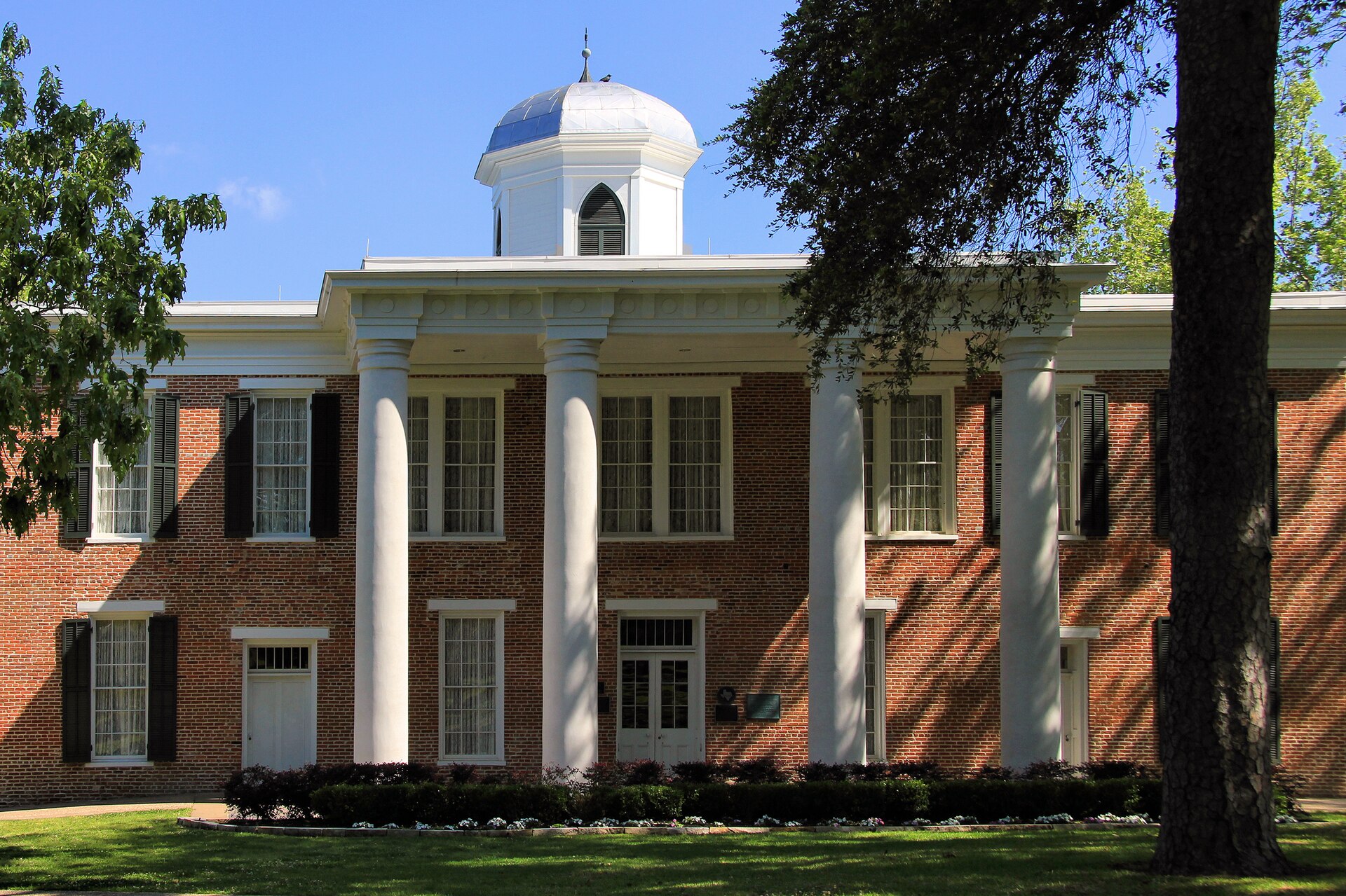 Austin Hall, also known as the Austin College Building, on the campus of Sam Houston State University in Huntsville, Texas, United States. The Presbyterian Church established Austin College in Huntsville in 1849 and erected this Greek Revival style building in 1851-52. The building was designated a
