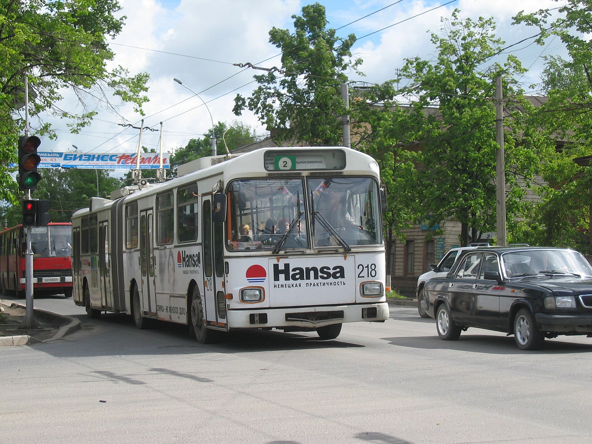 Former Linz (Austria) trolleybus No. 218 in Vologda, still using its Linz fleet number, on route 2. Built in 1985, no. 218 it was one of 14 Gräf & Stift-built trolleybuses acquired used from Linz in 2001.