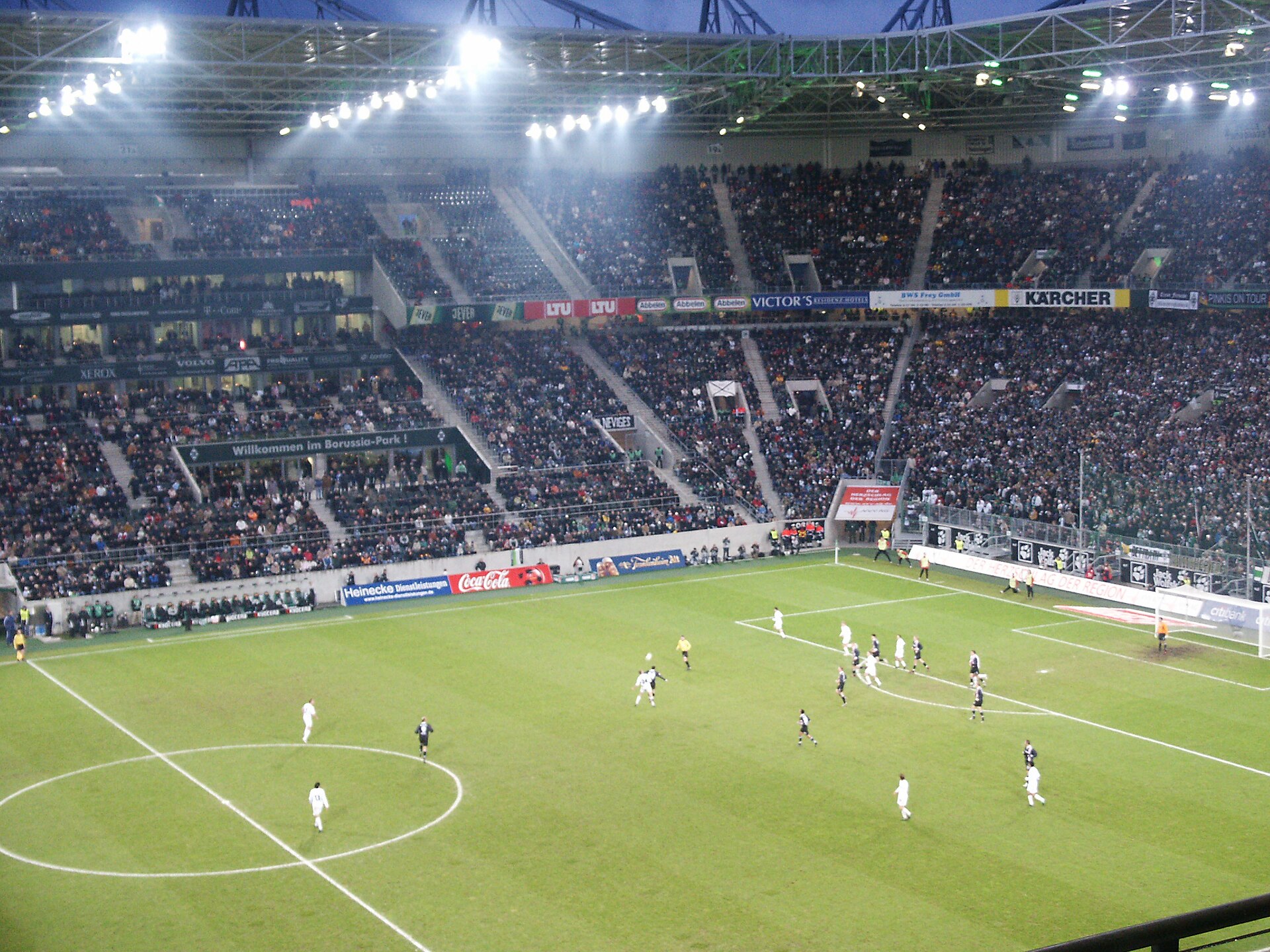 Floodlight in the Stadium in the Borussiapark in Moenchengladbach, Germany (Borussia Mönchengladbach vs. Eintracht Frankfurt)